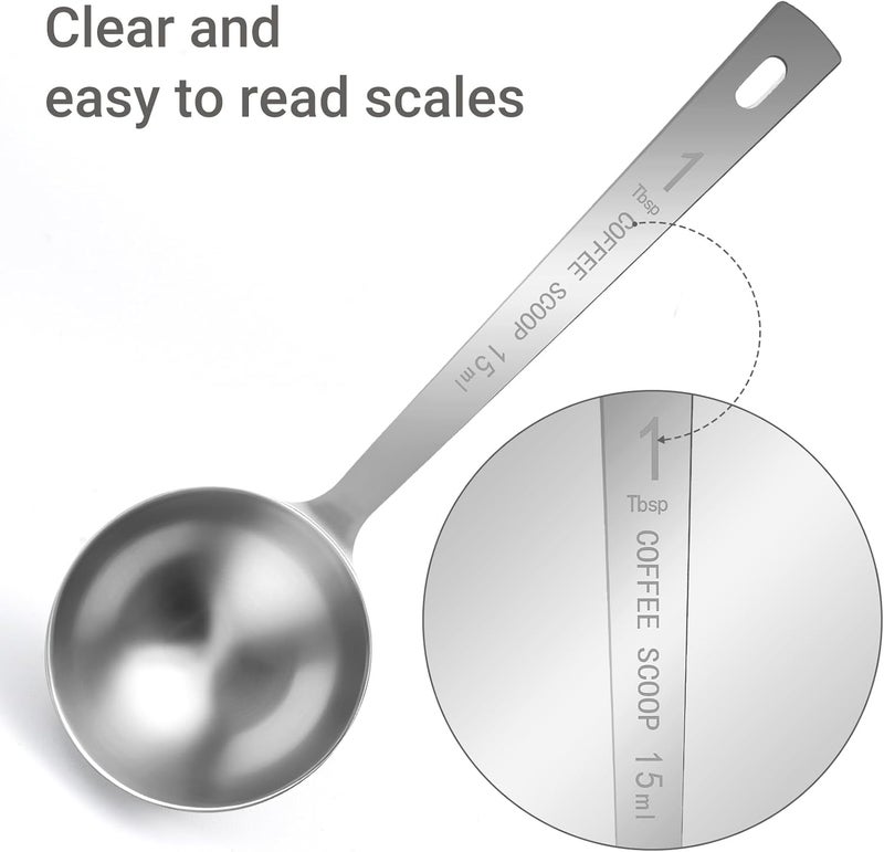 Flezoo 4Pcs Coffee Scoop Spoon - 1 Tablespoon 15ML Stainless Steel Long Handle Measuring Spoons for Ground Coffee, Loose Tea and Powder - Image 3